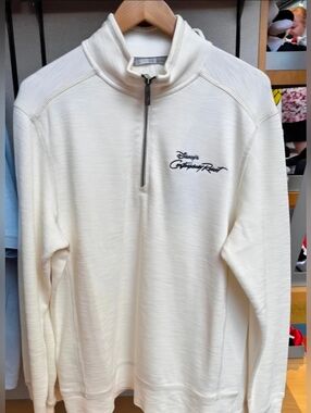Disney Parks Tommy Bahama Cream Quarter ZipUp Contemporary Resort Sweater Unisex